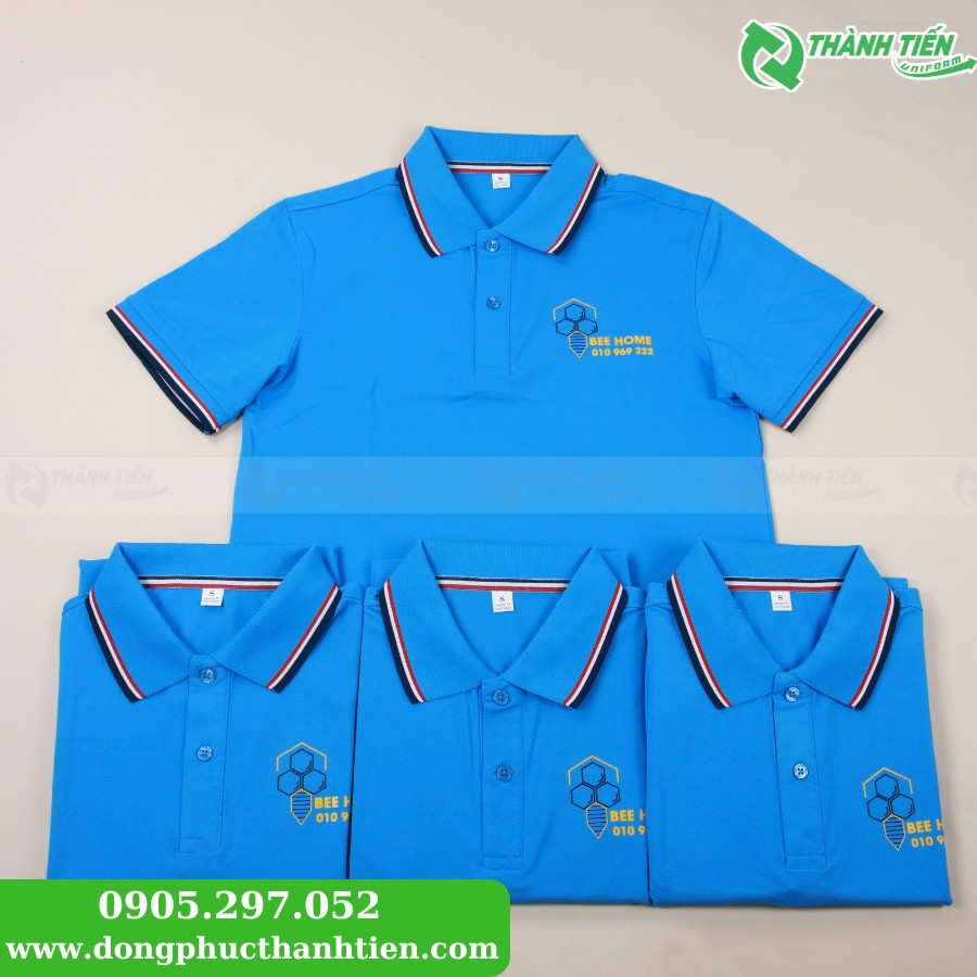 Áo polo đồng phục công ty màu xanh dương tươi mát, mang đến cảm giác tin cậy và chuyên nghiệp cho nhân viên