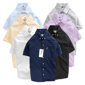 Áo sơ mi nam Oxford tay ngắn có túi màu xanh nhạt, mẫu mã trẻ trung cho shop quần áo Quảng Châu nam.