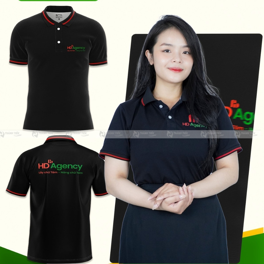 Áo thun polo đồng phục công ty màu cam tươi sáng, với logo thêu sắc nét, mang lại sự trẻ trung và nổi bật