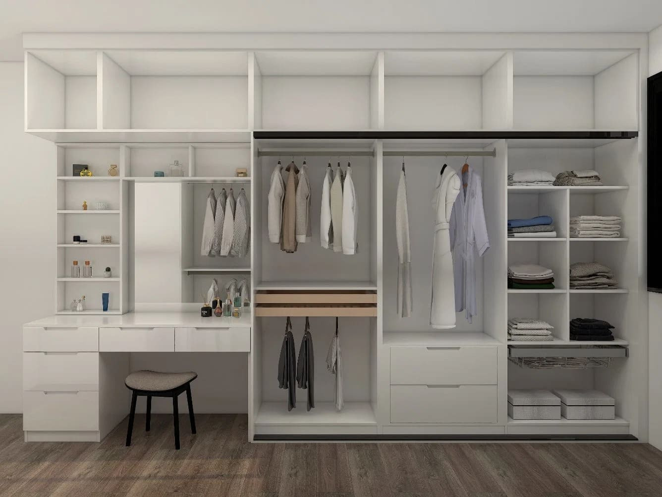 Bàn trang điểm liền tủ quần áo tích hợp nhiều tính năng thông minh