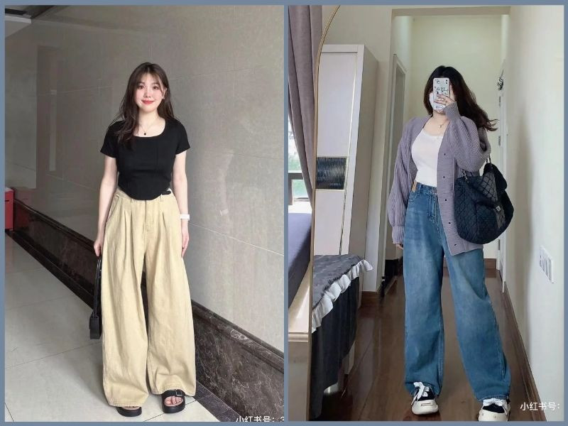 Bí quyết phối đồ cho người mập: Chọn quần suông cạp cao màu tối và áo kiểu dáng tối giản, giúp tôn dáng và che khuyết điểm hiệu quả.