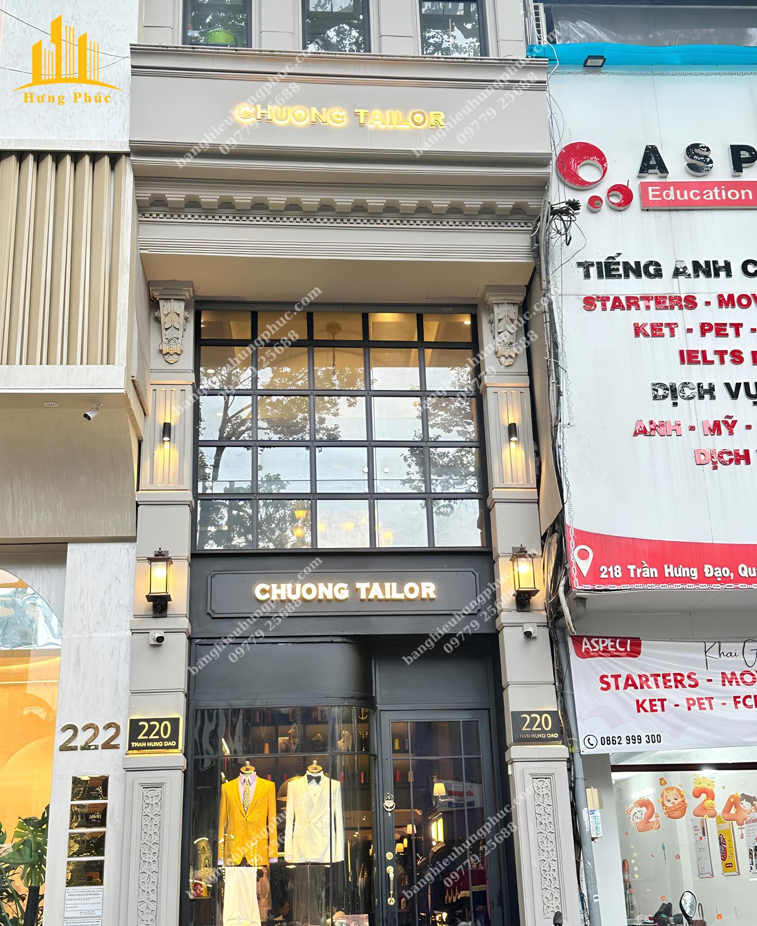 Biển quảng cáo hộp đèn chữ nổi Inox sáng mặt và sáng chân, thiết kế hiện đại cho shop thời trang nam