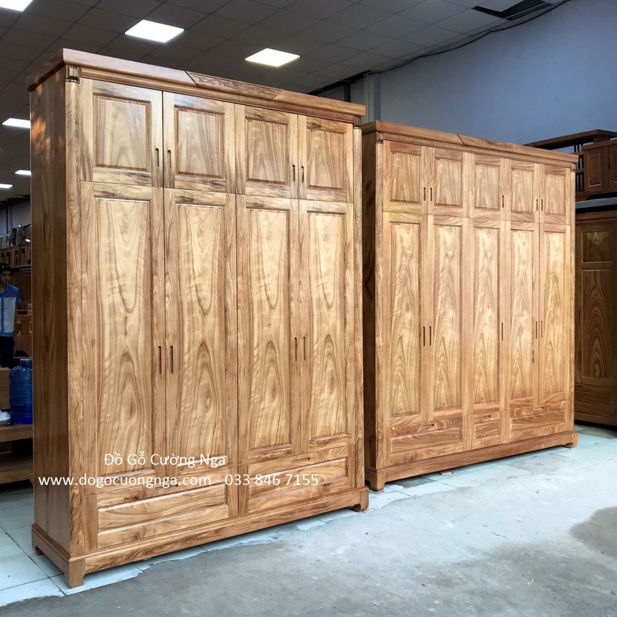Bộ sưu tập tủ áo gỗ hương xám 4 cánh và 5 cánh cao 2 tầng, tối ưu không gian lưu trữ