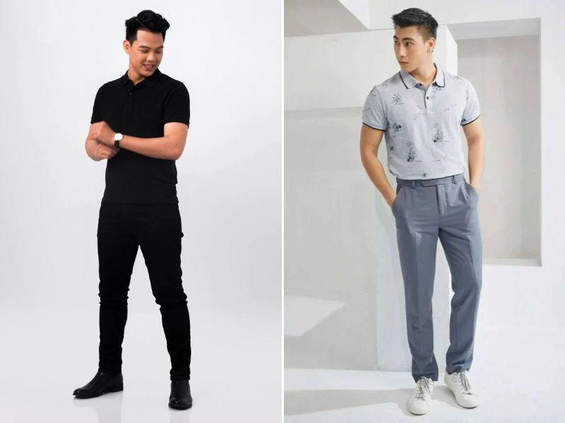 Cách phối áo polo và quần tây cùng tông màu như xanh navy, be-nâu thể hiện sự tinh tế
