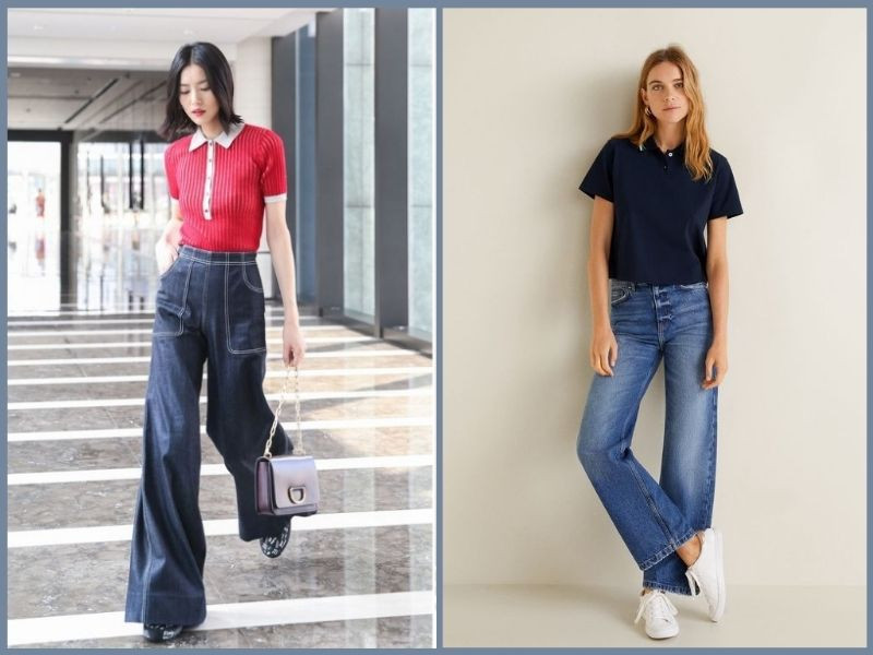 Cô gái mặc áo polo xanh lá cây sơ vin gọn gàng với quần ống suông màu be, tạo nên phong cách thanh lịch và năng động phù hợp đi học hay công sở