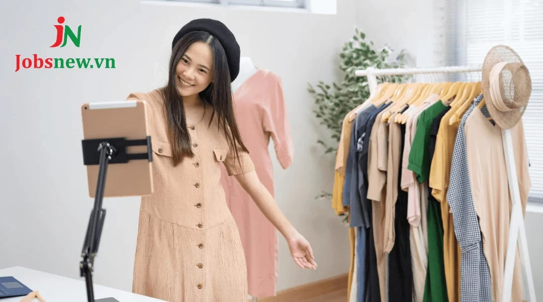 Đội ngũ nhân viên bán hàng quần áo năng động, thể hiện cơ hội thăng tiến và phát triển sự nghiệp.