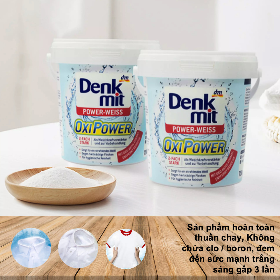 Đống quần áo trắng tinh tươm, sạch sẽ sau khi được tẩy bằng bột tẩy trắng chuyên dụng