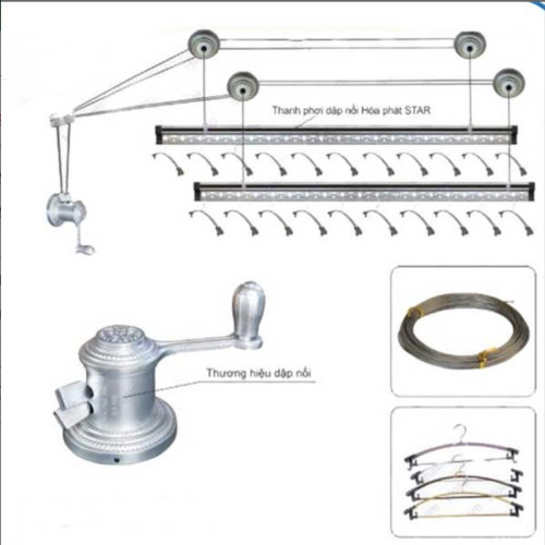Giàn phơi quần áo Hòa Phát KS980 gắn trần với 2 thanh phơi, giải pháp tối ưu cho ban công chung cư nhỏ hẹp