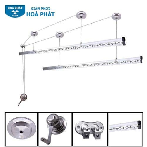 Giàn phơi thông minh Hòa Phát KS-990 với 2 thanh phơi và tay quay liền, tiện lợi cho việc phơi đồ trên ban công