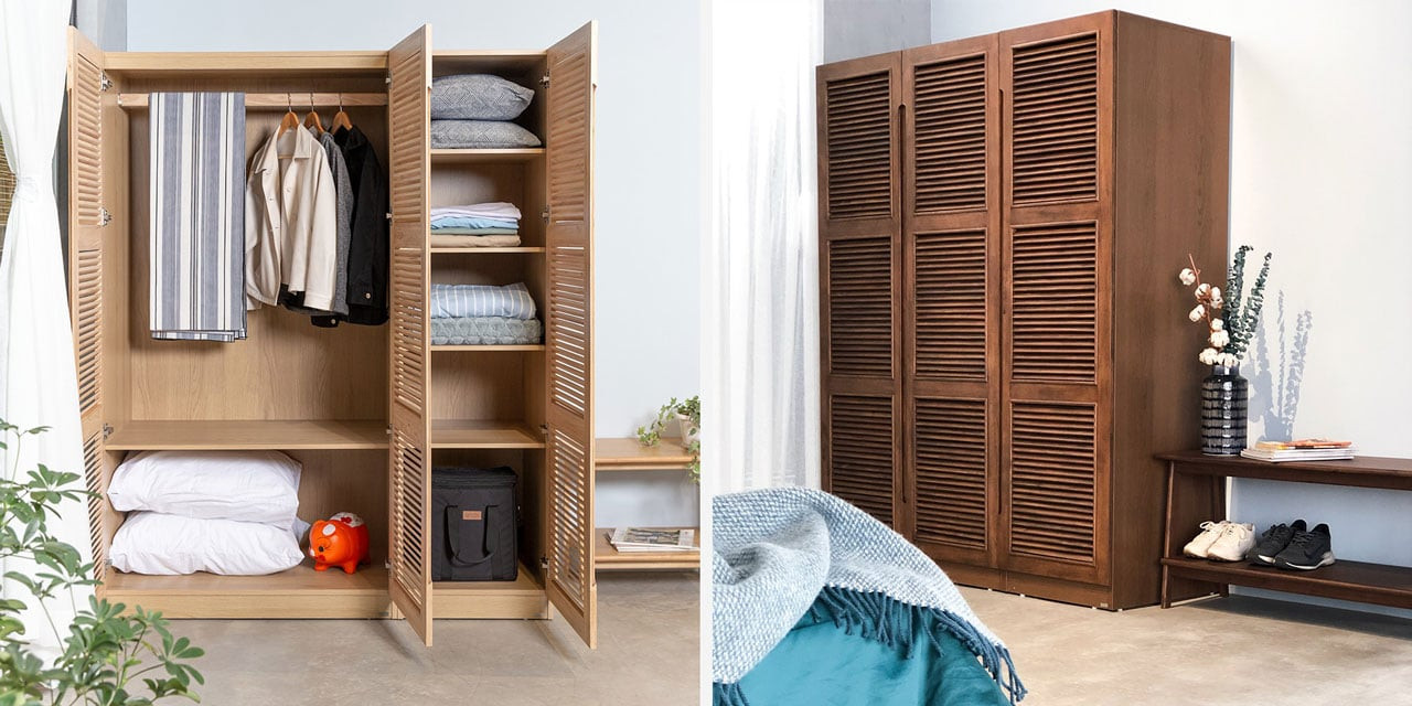 Góc nhìn chi tiết tủ quần áo 3 cánh VLINE của MOHO, với kích thước cánh cửa tủ quần áo lớn, tối ưu khả năng chứa đồ cho gia đình nhiều thành viên.