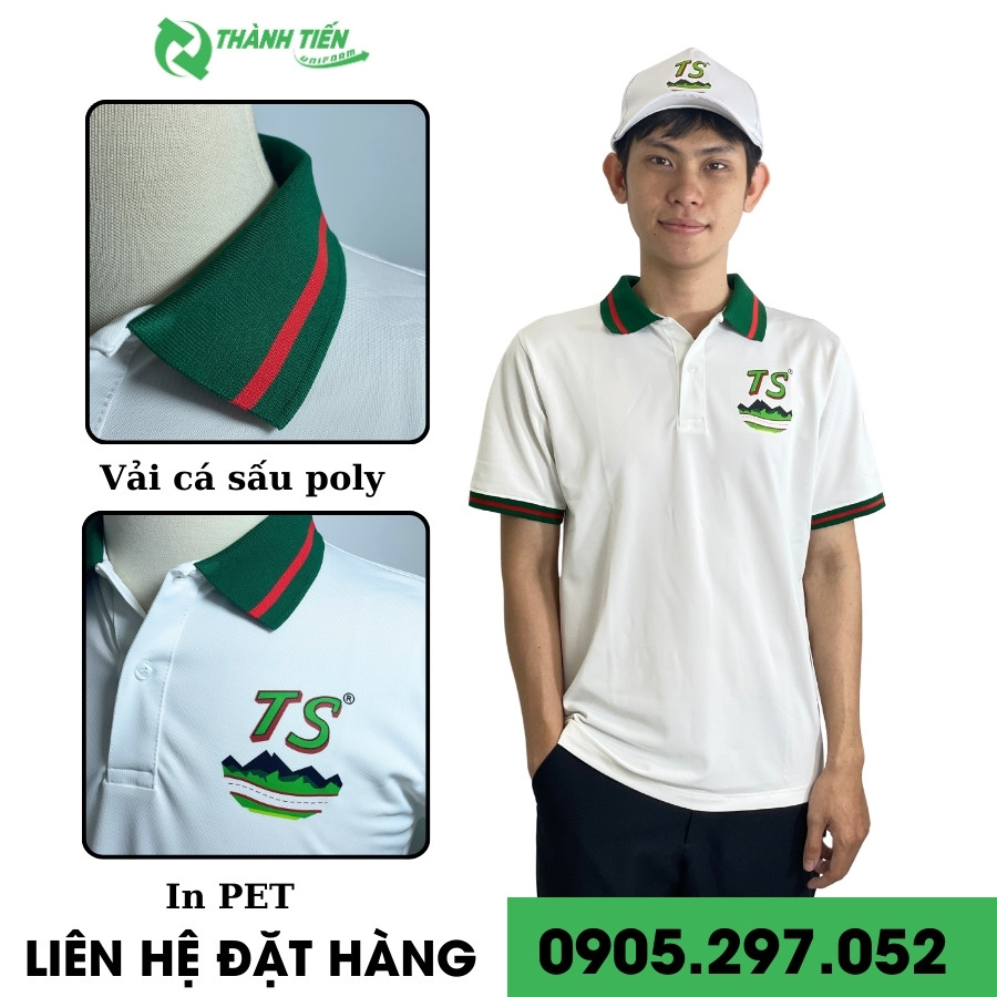 Mẫu áo polo đồng phục doanh nghiệp TS màu đỏ, biểu tượng của sự năng động, nhiệt huyết và đoàn kết