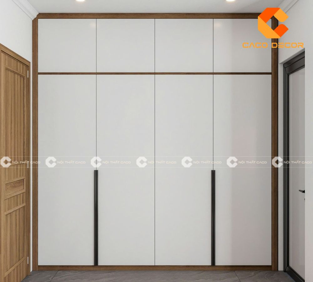 Mẫu tủ quần áo âm tường màu trắng tinh tế, thiết kế liền mạch tạo cảm giác không gian rộng rãi