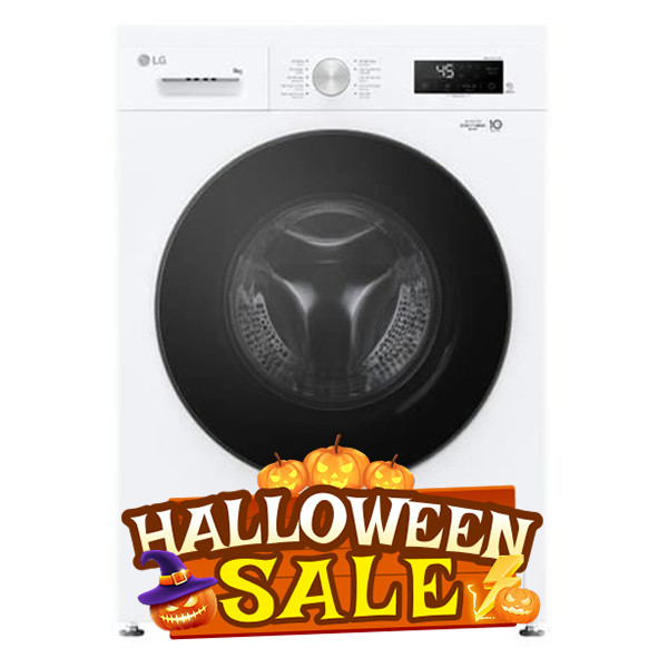 Máy giặt sấy LG Inverter 9 Kg với tông màu trắng tinh tế, cửa lồng giặt lớn, minh họa tính năng giặt và sấy thông minh, giúp quần áo luôn sạch thơm và khô ráo.