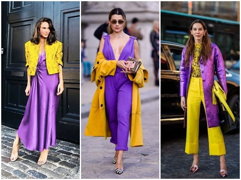 Phối áo blouse vàng pastel cùng chân váy bút chì màu tím than, tạo vẻ ngoài nữ tính, thanh lịch cho cô nàng công sở