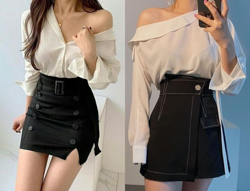 Phối áo sơ mi oversized trễ vai gợi cảm, kết hợp quần jean tạo phong cách cá tính cho nữ