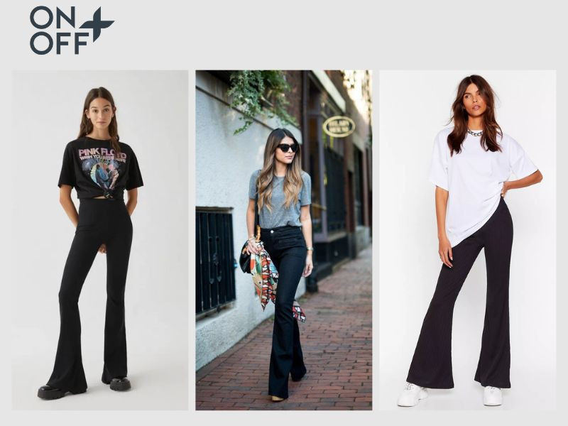 Phối áo thun với quần tây ống loe mang đậm hơi thở retro, giúp phái nữ tạo dấu ấn cá nhân và tôn dáng hiệu quả