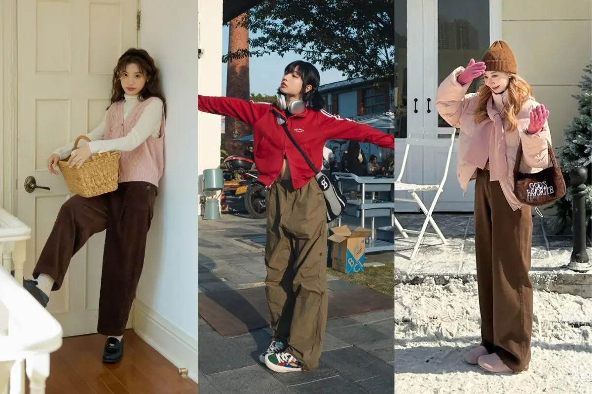 Phối quần tây màu nâu ống suông với áo blouse hồng pastel nhẹ nhàng, tạo phong cách nữ tính, thanh lịch và thu hút ánh nhìn.