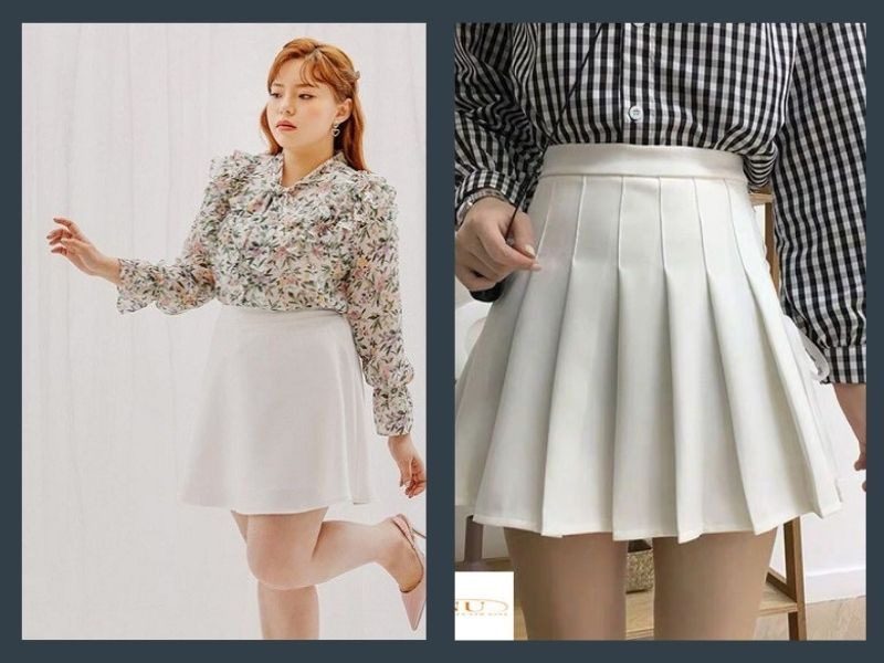 Quần áo cho người béo thanh lịch: Áo sơ mi màu sắc nhẹ nhàng kết hợp chân váy trắng dáng chữ A, tạo phong cách tinh tế cho phái nữ