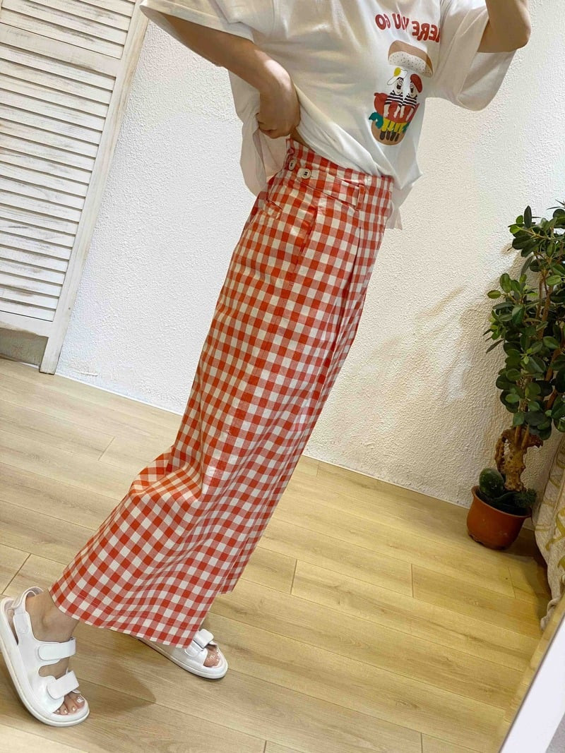 quần caro đỏ hồng cài cúc