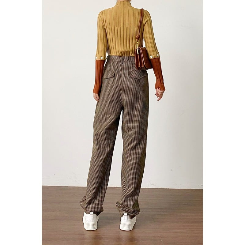 quần caro ống rộng túi sau kẻ nhỏ