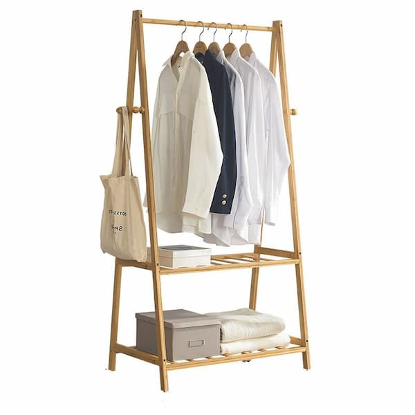 Sào quần áo 2 tầng bằng gỗ tự nhiên, kiểu dáng chữ A thanh lịch, có kệ để đồ tiện lợi