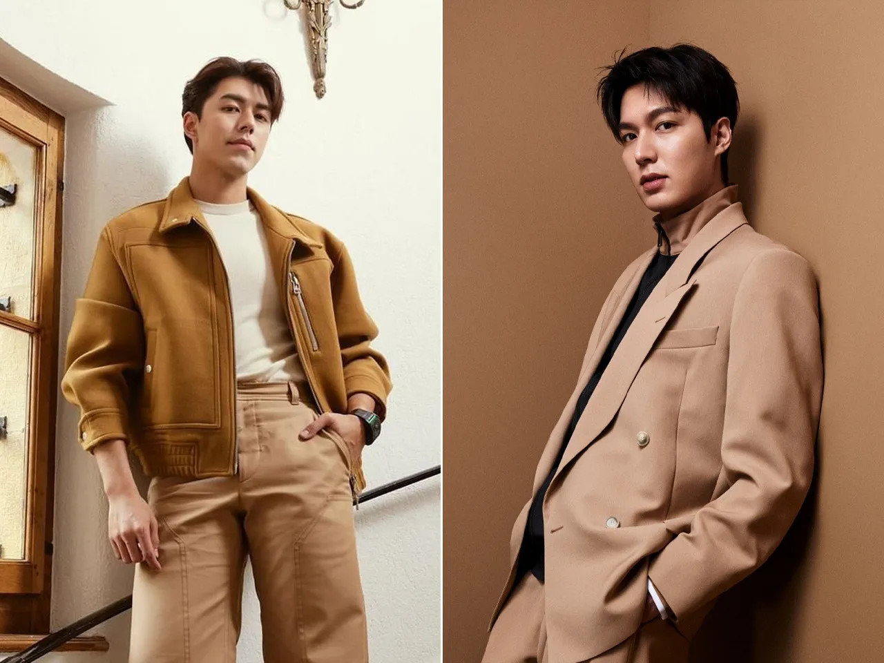 Set đồ tone sur tone màu nâu lịch lãm cho nam giới công sở, kết hợp quần tây nâu và áo khoác cùng tông.