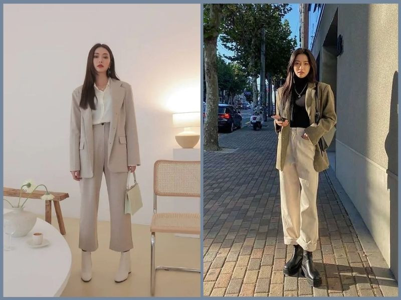 Sơ vin áo phông màu trắng với quần jean ống suông xanh, tạo vẻ ngoài gọn gàng, thanh lịch và làm nổi bật vòng eo.