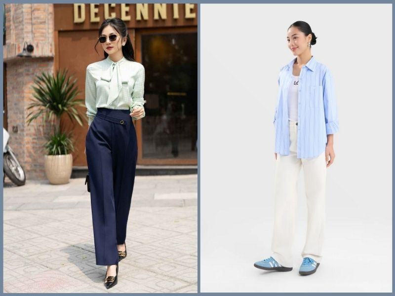 Thanh lịch và chuyên nghiệp khi mặc quần ống rộng với áo sơ mi cho người có chiều cao khiêm tốn