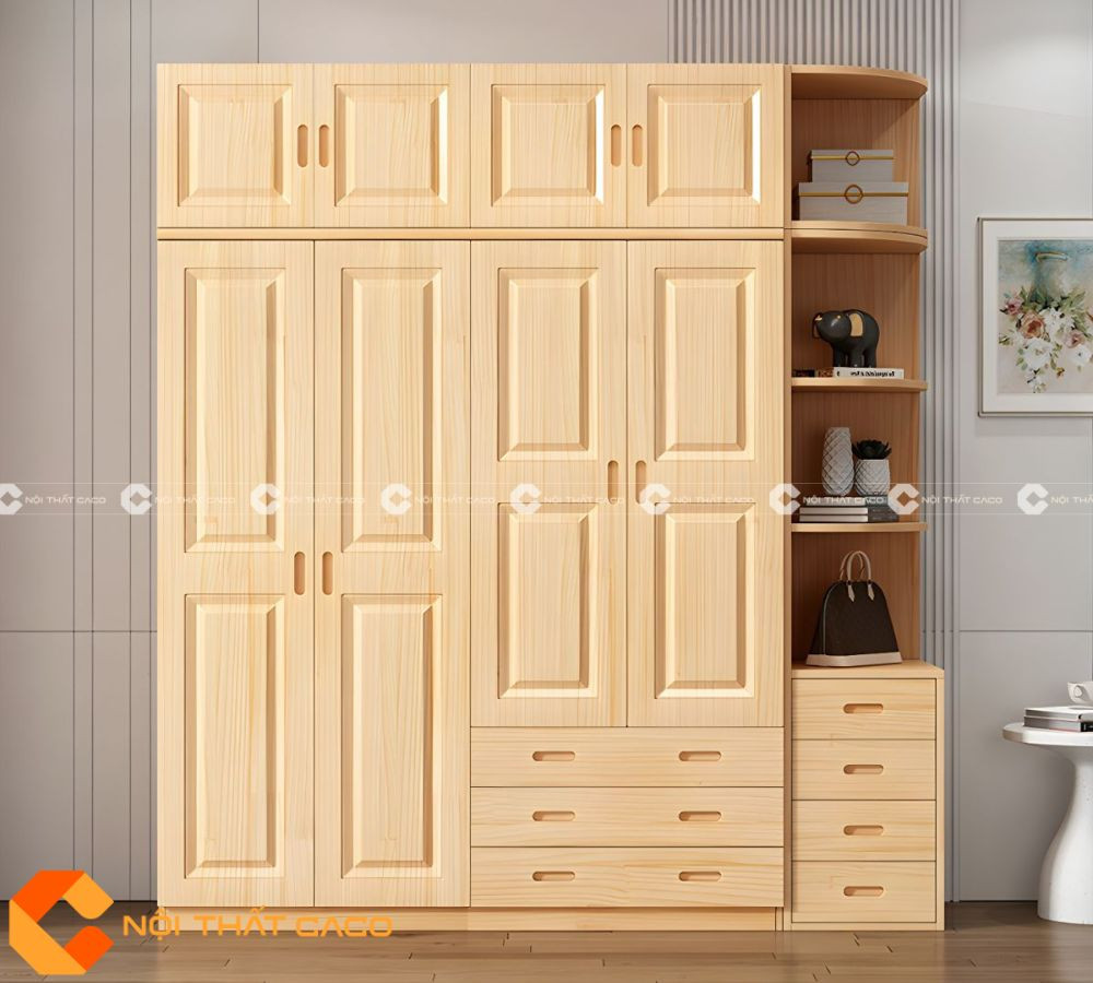 Thiết kế tủ quần áo gỗ tự nhiên sang trọng với vân gỗ đẹp, độ bền cao