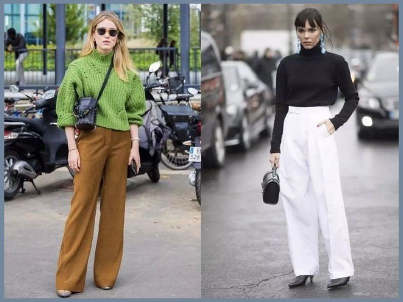 Thời trang mùa đông ấm áp: Quần suông màu xám phối cùng áo len dệt kim màu be và giày cao gót, tạo vẻ ngoài thanh lịch, sang trọng.