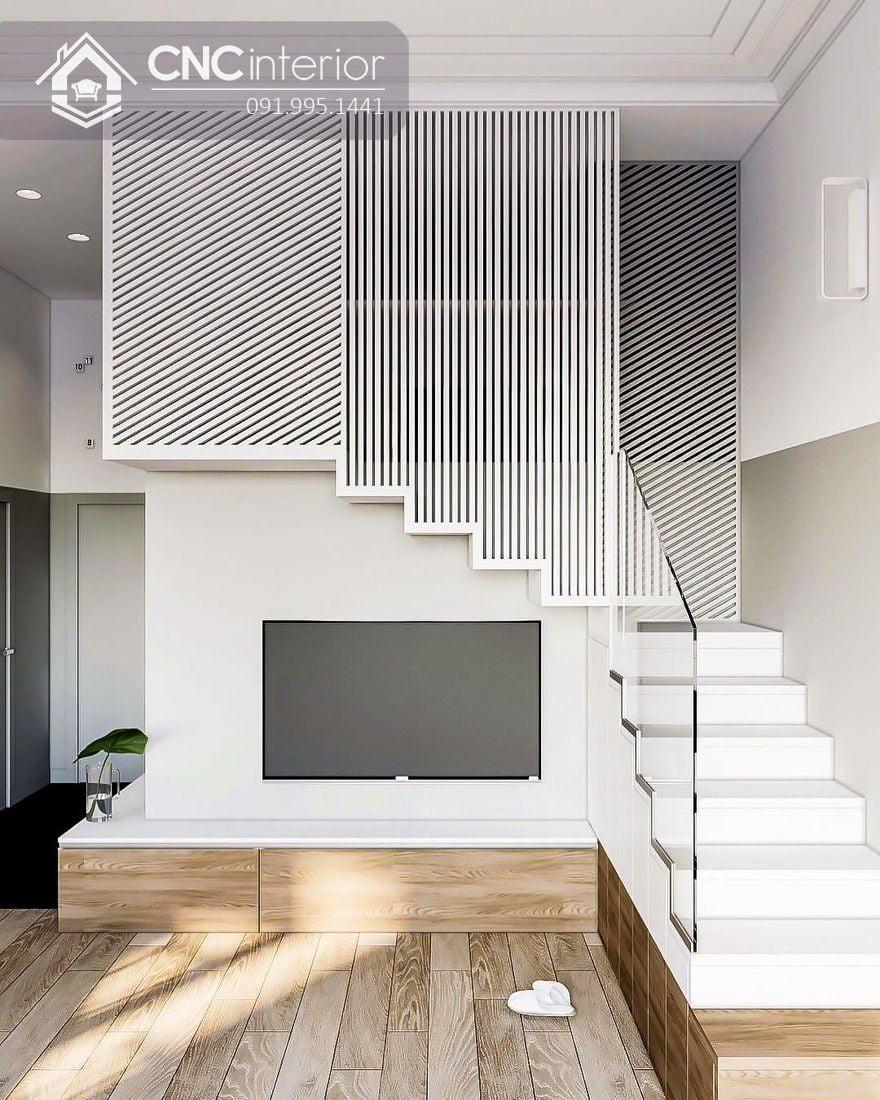 Tủ âm tường hiện đại dưới gầm cầu thang giúp tối ưu diện tích và tăng tính thẩm mỹ cho không gian sống