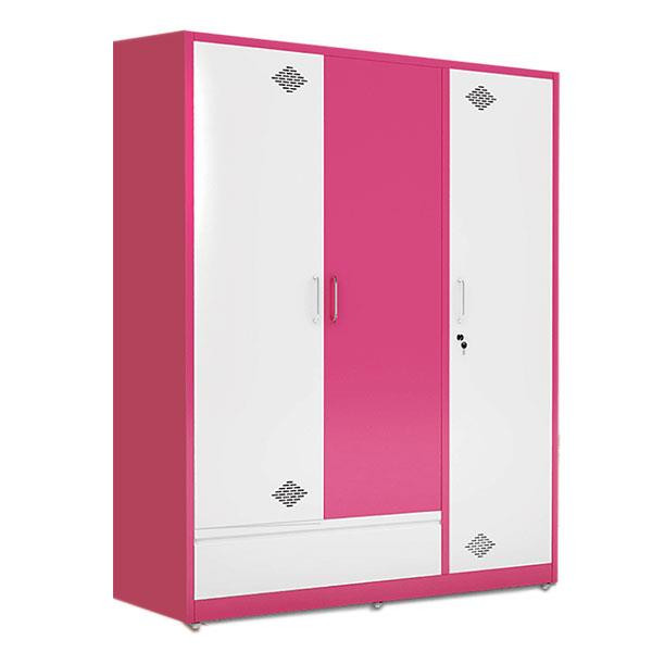 Tủ áo sắt màu hồng rộng rãi cho phòng bé gái