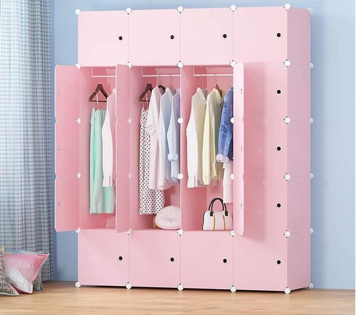 Tủ nhựa lắp ghép màu hồng nhiều ngăn cho bé gái