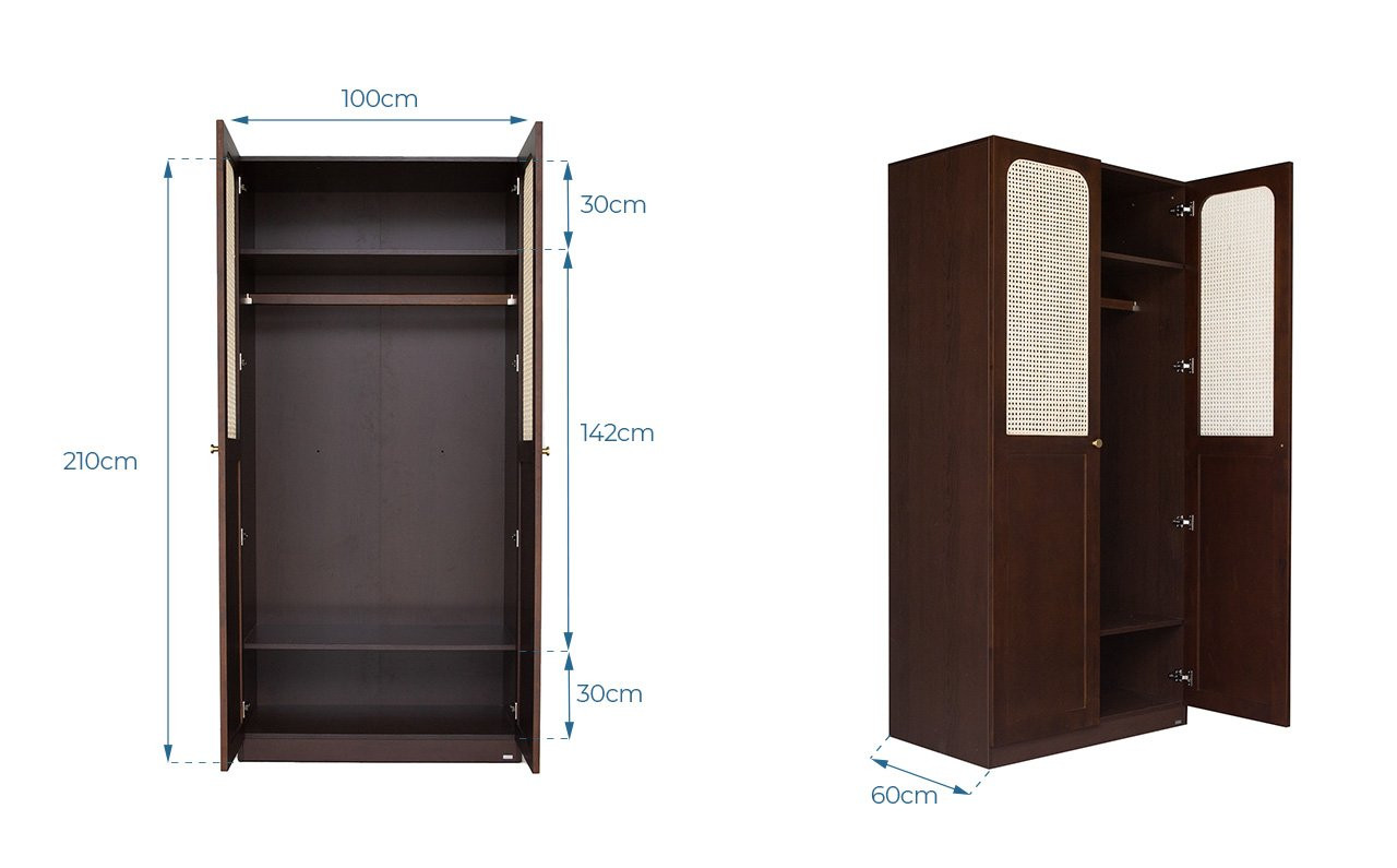 Tủ quần áo 2 cánh MOHO FIJI màu gỗ tự nhiên, với kích thước cánh cửa tủ quần áo cân đối, tối ưu không gian lưu trữ cho phòng ngủ gia đình.