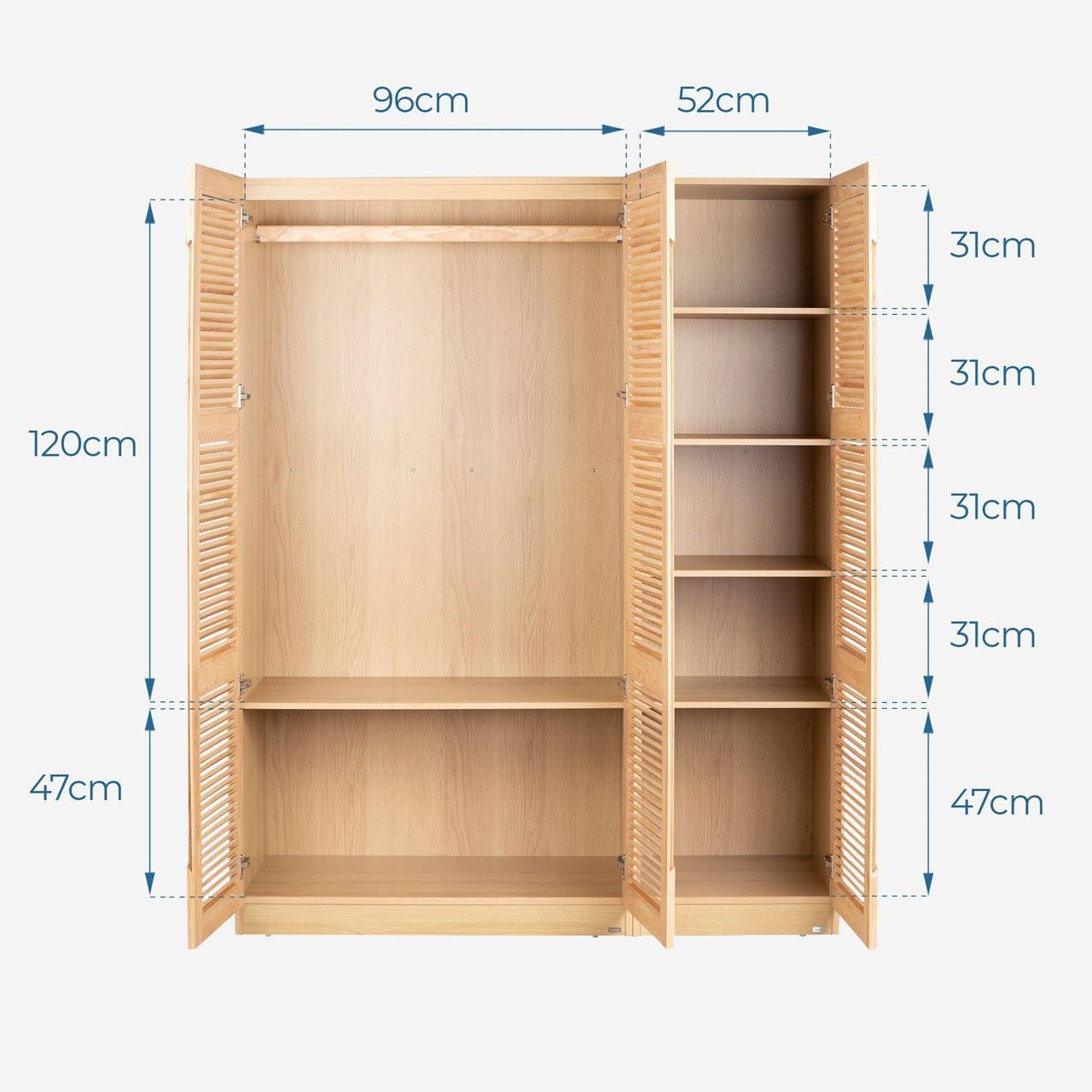 Tủ quần áo 3 cánh VLINE từ MOHO, cung cấp không gian lưu trữ rộng rãi với kích thước cánh cửa tủ quần áo được thiết kế tiện lợi và hiện đại.