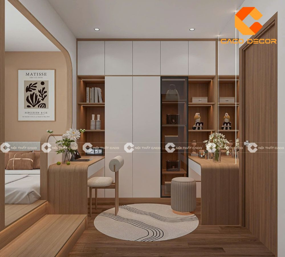 Tủ quần áo đa năng có kệ tích hợp bàn trang điểm, tối ưu công năng cho phòng nhỏ
