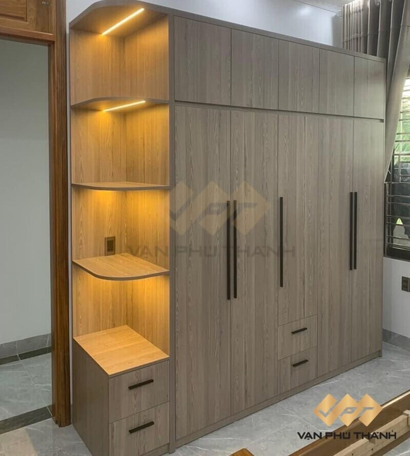 Tủ quần áo gỗ MDF phủ Melamine hoàn thiện trong phòng ngủ