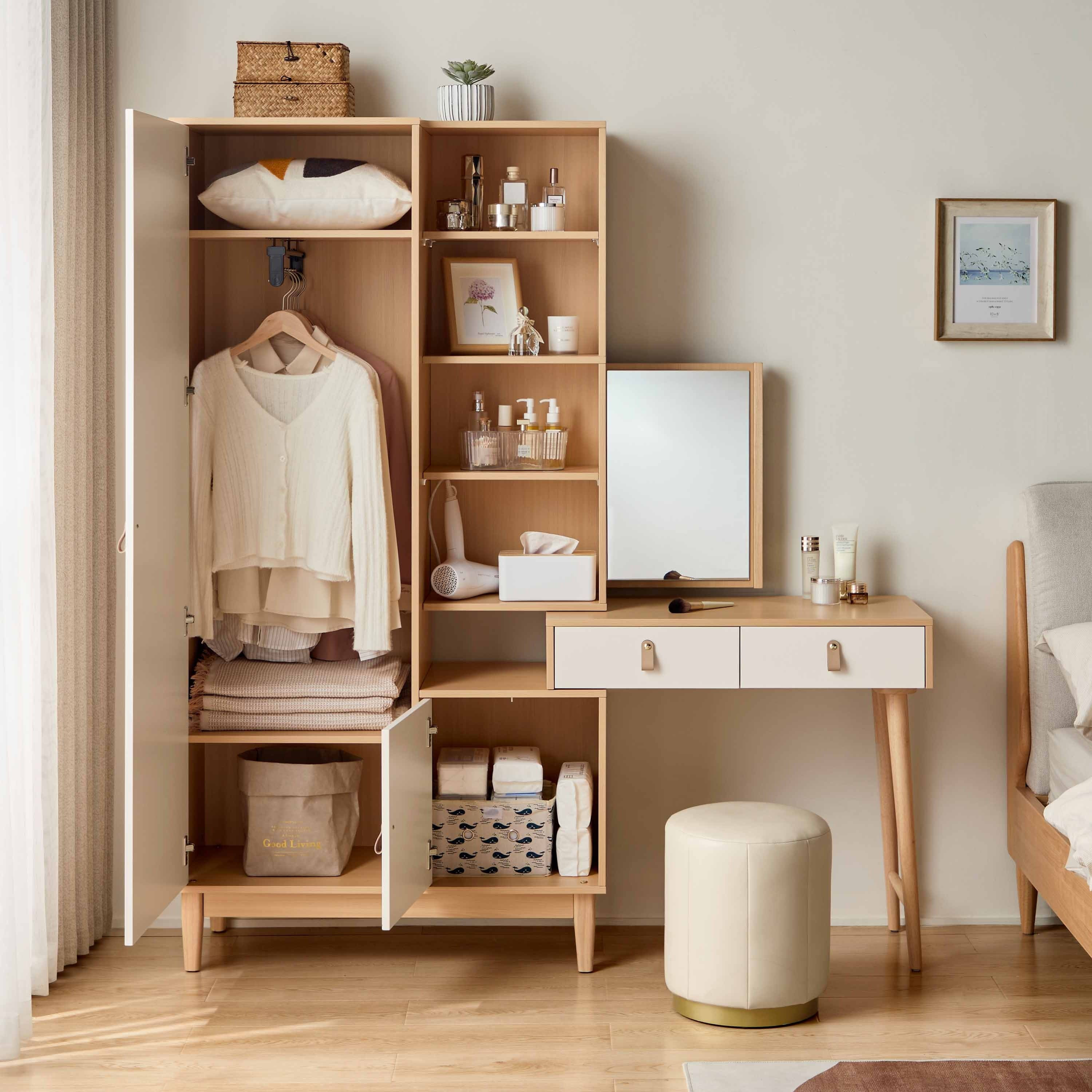 Tủ quần áo gỗ MDF tích hợp bàn trang điểm hiện đại và tiện lợi