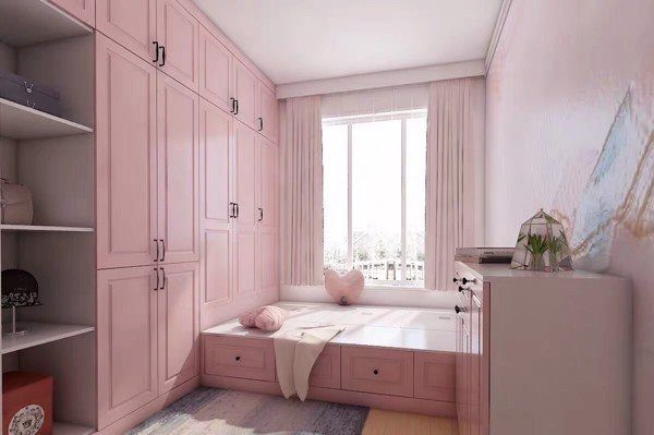 Tủ quần áo màu hồng kết hợp giường ngủ hiện đại cho bé gái