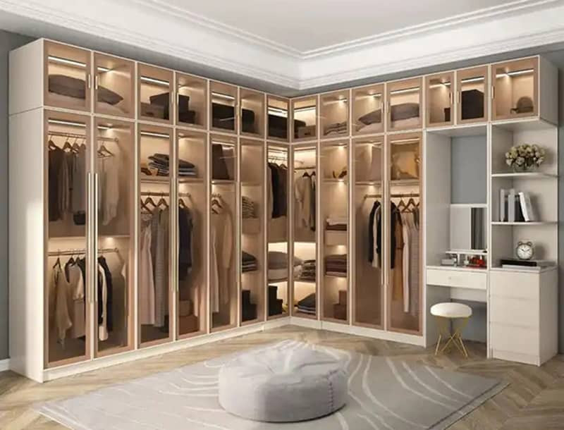 Tủ quần áo nhôm vân gỗ thiết kế đa năng, tối ưu không gian lưu trữ