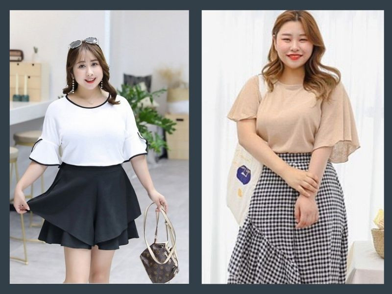 Váy tầng kết hợp áo thun là lựa chọn quần áo cho người béo giúp che vòng hai hiệu quả và mang lại vẻ ngoài mềm mại, nữ tính