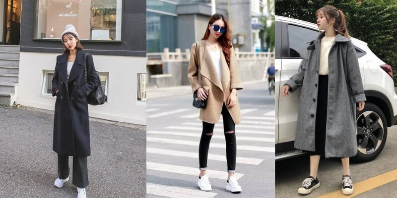 Áo khoác dạ dài phối cùng áo phông năng động