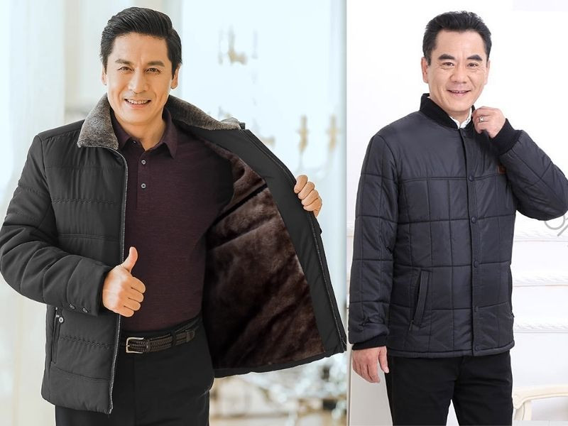 Áo khoác phao chần bông siêu nhẹ là trang phục giữ ấm hiệu quả, thoải mái cho người lớn tuổi nam trong mùa đông lạnh giá.