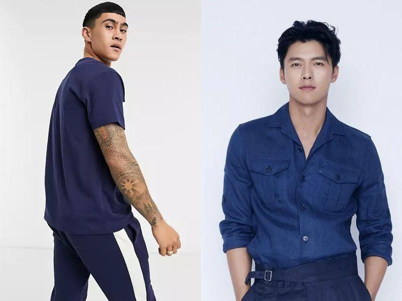 Áo polo màu xanh than thanh lịch, chứng tỏ sự phù hợp của gam màu này với mọi tông da, từ sáng đến ngăm.