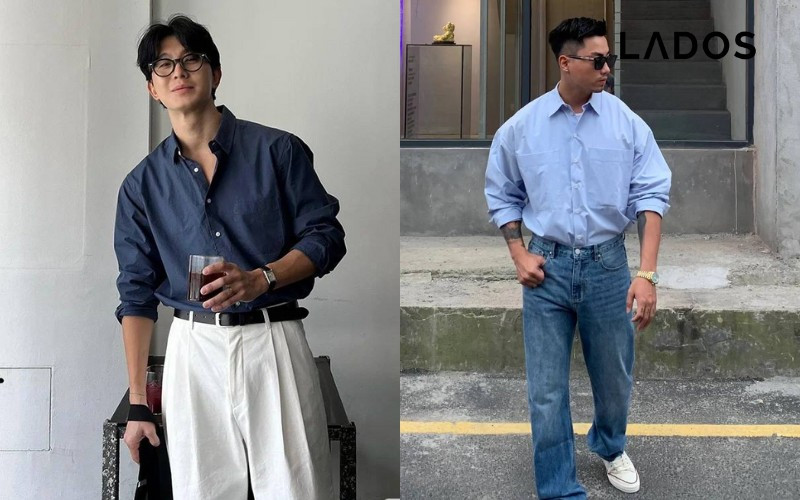 Áo sơ mi nam Oxford sẫm màu phối cùng quần jean, phong cách trưởng thành