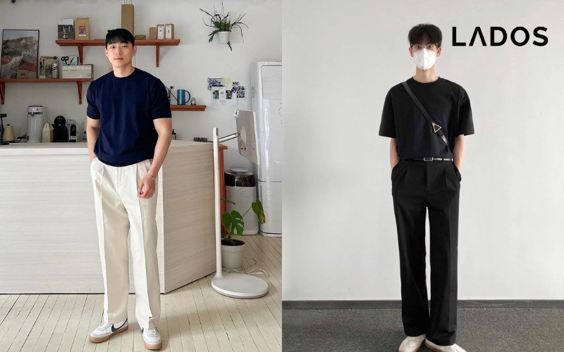Áo T-shirt phối cùng quần âu lịch sự
