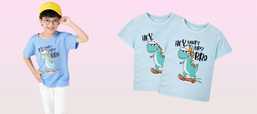 Áo thun bé trai Rabity màu xanh nhạt in hình động vật ngộ nghĩnh, phù hợp cho bé từ 0-14 tuổi.