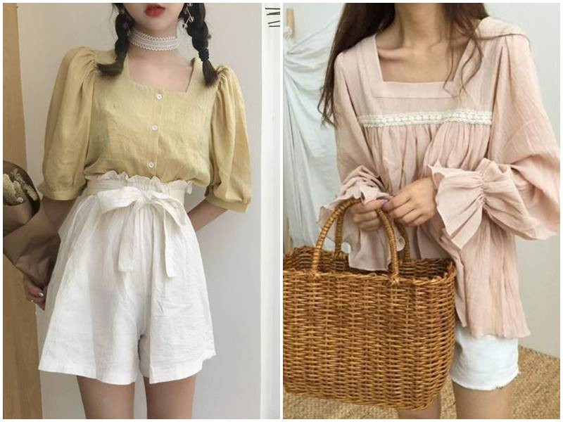 Áo vải đũi màu xanh rêu nhẹ nhàng, kiểu dáng sơ mi cổ trụ tạo vẻ thanh lịch cho người mặc