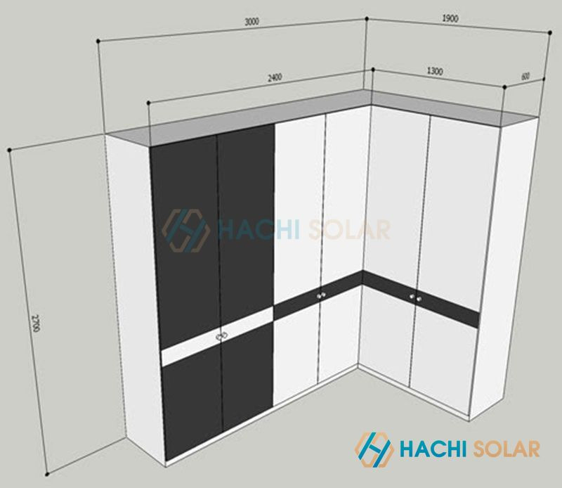 Bản vẽ 3D tủ quần áo chữ L tối ưu góc phòng, mang lại sự tiện nghi và che khuyết điểm hiệu quả