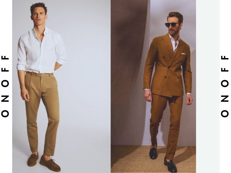 Bảng màu sắc phối hợp với quần nâu, thể hiện sự đa dạng và dễ kết hợp.